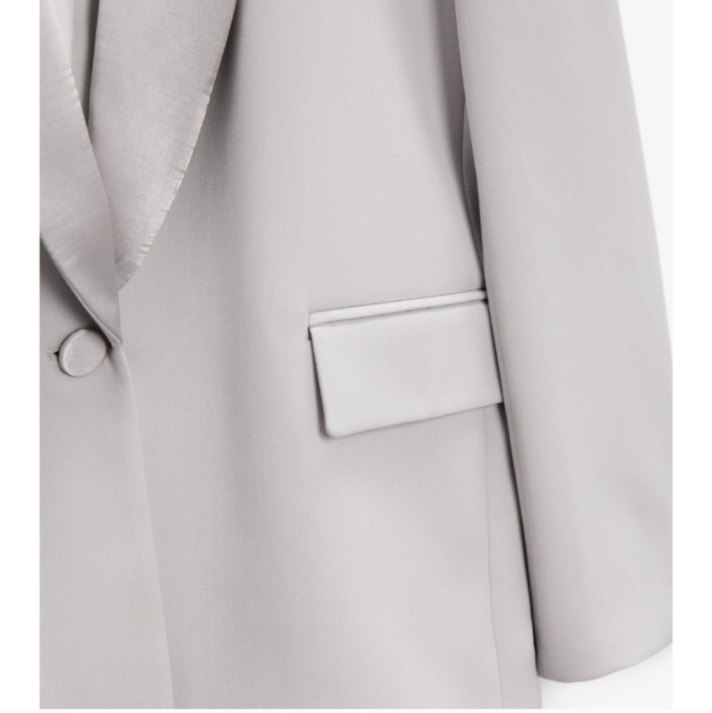 Zara * Satin Effect Blazer Jacket Gray size XS and S New - Picture 10 of 13